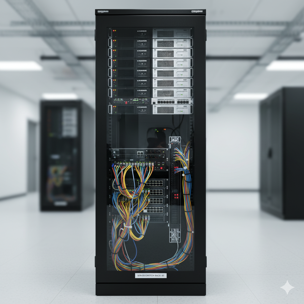 Rack of servers and switches